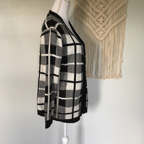 Sienna Sky Plaid Open Cardigan in Black and White - Picture 3 of 7